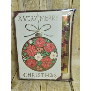 Vtg Poinsettia Gold Ornament Christmas Ameican Greeting Card Ribbon Sticker Seal